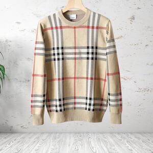 Burberry Striped Plaid Double Layer Collar Knit Sweater